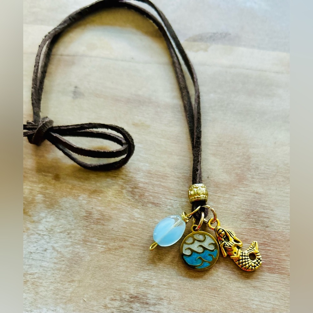 Mermaid Charm Necklace with Blue and Gold